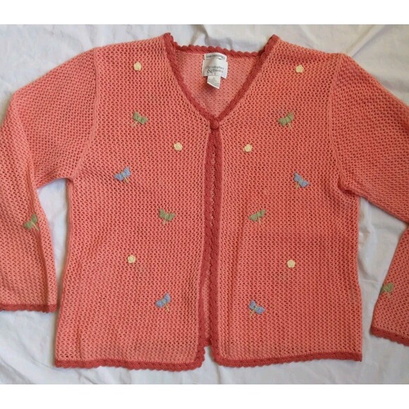 Christopher & Banks Loose Knit Crochet Cardigan Dragonfly Embroidered Women XL - Picture 2 of 12